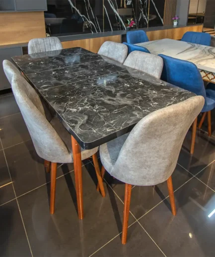 Furniture-Sarayi-6 Seater Dining Set - Grey and Black