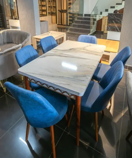 Furniture-Sarayi-6 Seater Dining Set blue