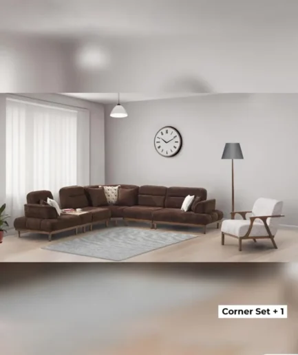 Furniture-Sarayi-Brown Corner Sofa Set