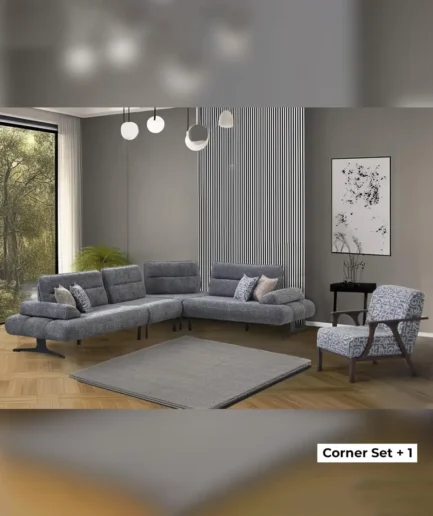 Furniture-Sarayi-Grey Corner Sofa Set