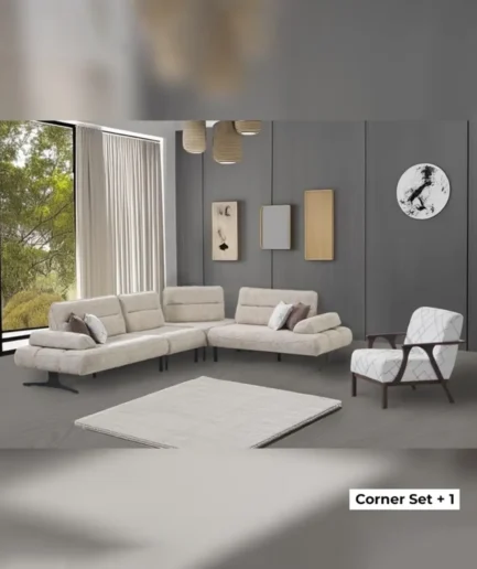 Furniture-Sarayi-White Corner Sofa Set